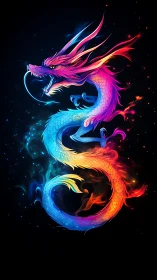 Multicolored serpentine dragon on dark abstract background.