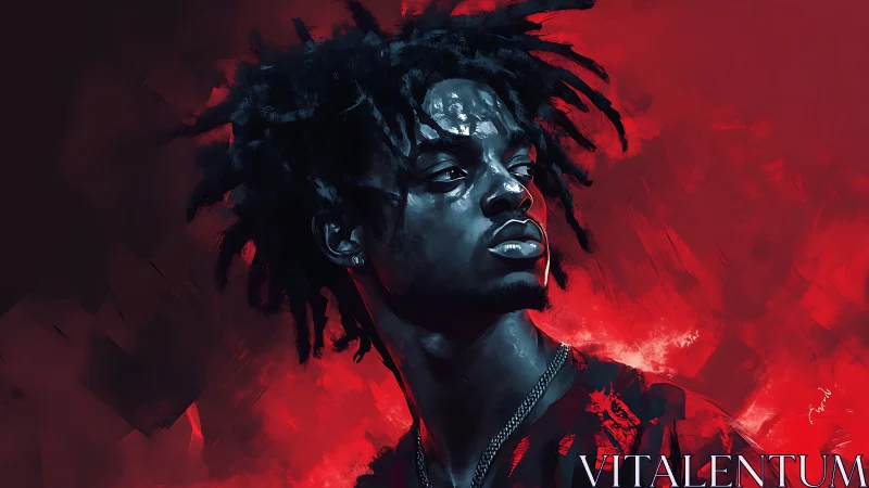 Digital portrait of young man in bold red and blue light.