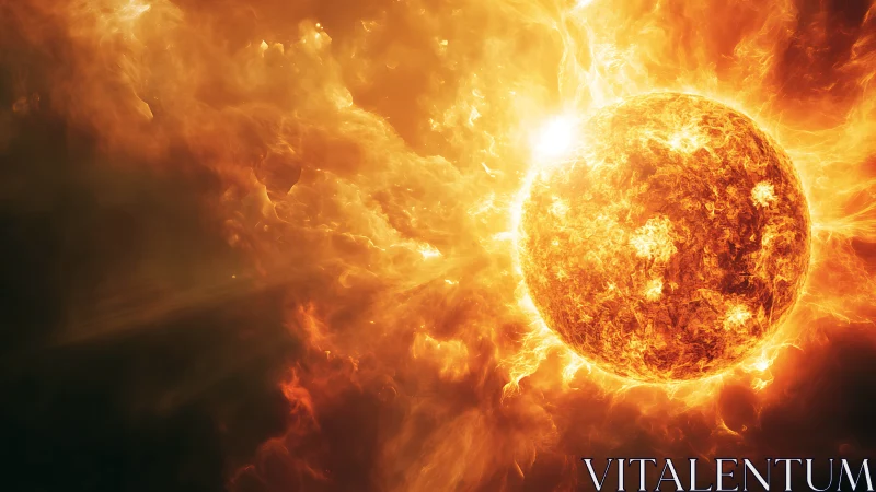 Stellar firestorm sphere with erupting coronal plasma field.