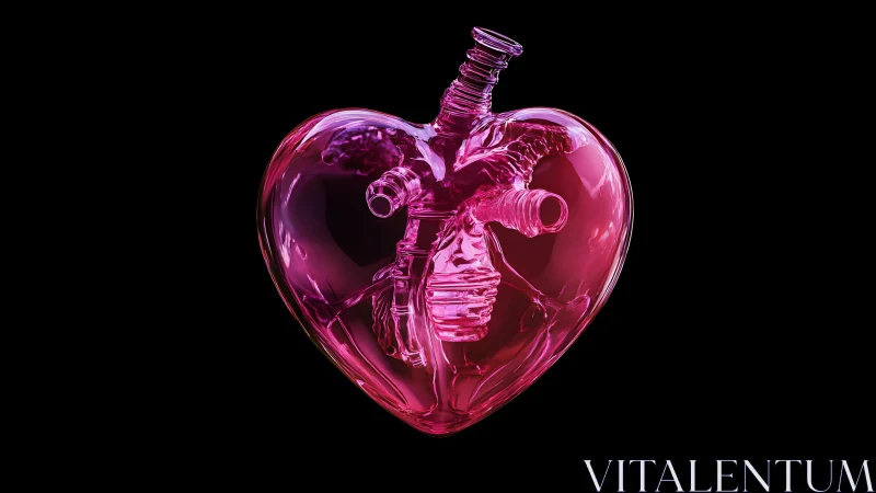 Glass heart with anatomical design in vibrant pink, digital art.