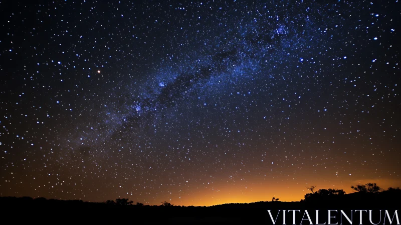 Midnight star river arches above an ember-lit horizon sky.