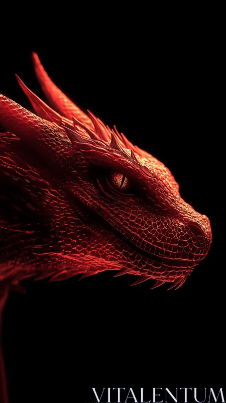 Crimson ember dragon poised in shadow-black silence.