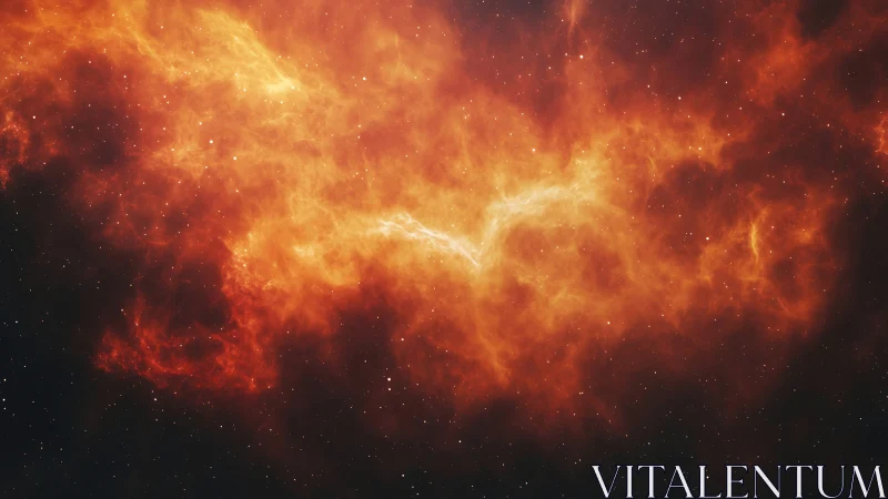 Fiery orange nebula cloud stretching across star field.