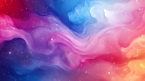 Vibrant cosmic nebula flows through a dreamy starfield