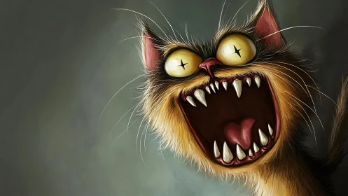 Wild-eyed cartoon cat unleashes a hilariously manic scream