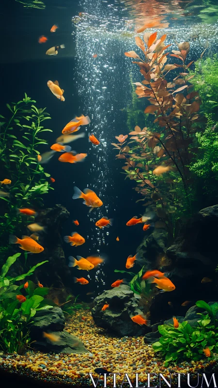 Colorful orange fish in planted freshwater aquarium scene.