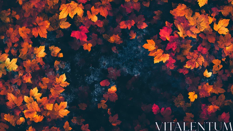 Autumn maple leaves frame textured midnight blue void