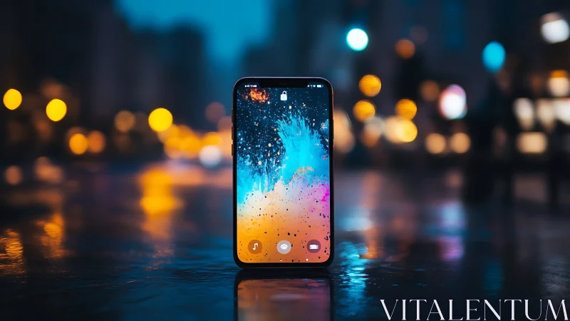 Smartphone with Vibrant Gradient Wallpaper Display.