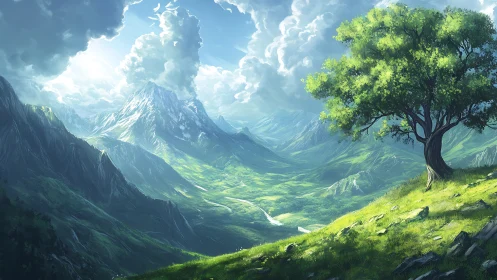 High dynamic range alpine valley with luminous atmospheric depth.