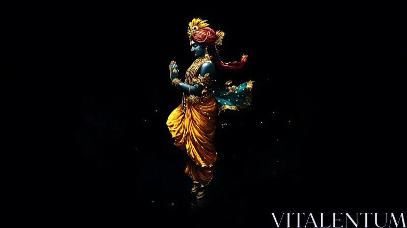 Divine blue figure glows in gold against a silent void