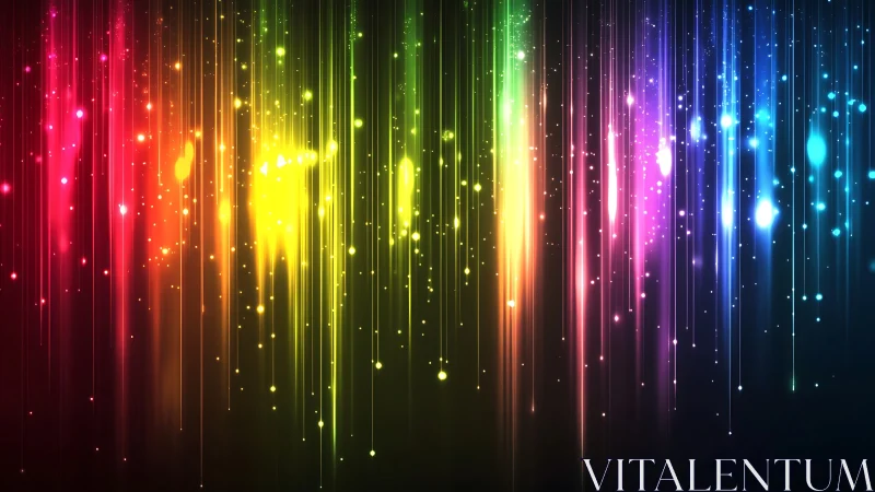 Spectral light trails cascade as vertical neon particle streams