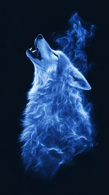 Luminous blue wolf silhouette rendered in energetic plasma-like strands