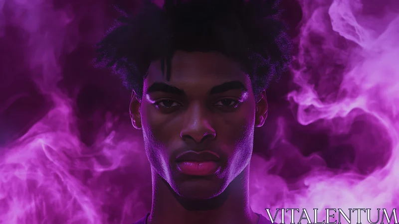 Mystic portrait glows as violet smoke curls around calm face