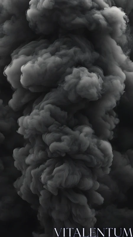 Dense vertical column of dark swirling smoke forms plume.