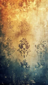 Vintage damask wall gradient with distressed texture.
