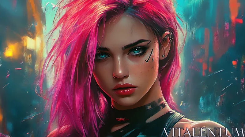 Neon rebel girl ignites a cyberpunk nightscape with fire.