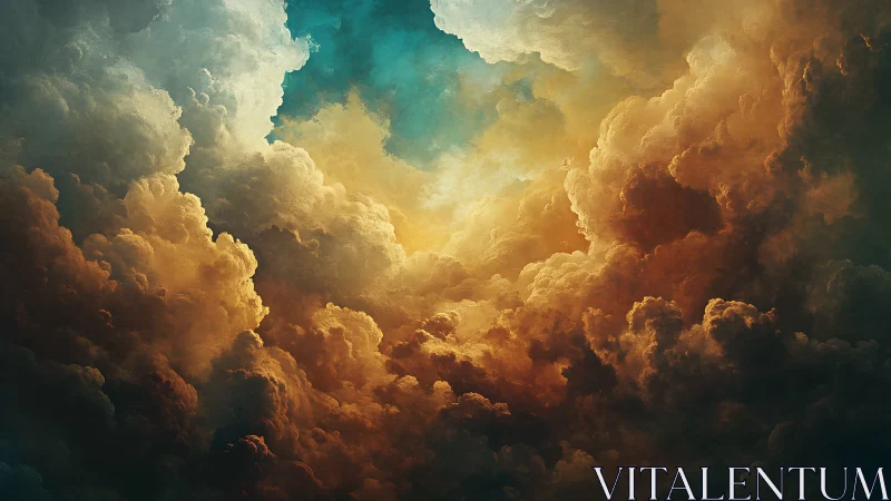 Stormlit heavens swirl in molten gold and teal reverie.