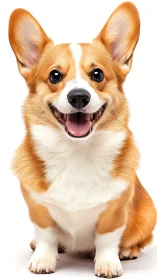 Smiling corgi portrait radiates playful charm on white background