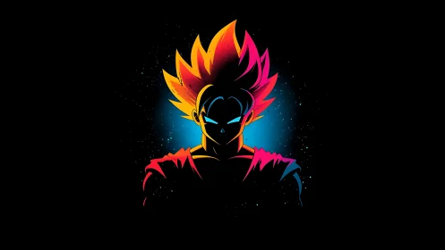 Neon warrior silhouette glows over deep cosmic void