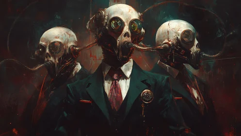 Corporate plague envoys in biohazard skull respirators