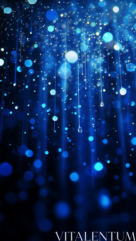 Glistening blue light trails descend through dreamy darkness.