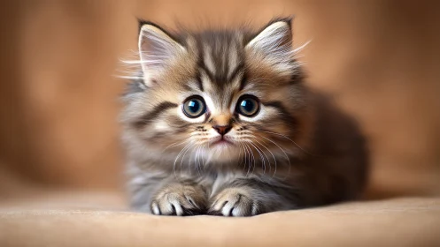 Precious Fluffy Kitten with Bright Blue Eyes Gazing Warmly