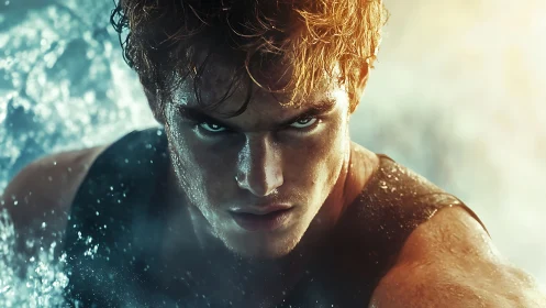 Storm-eyed swimmer slices forward through boiling light