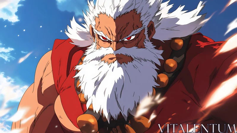 White bearded muscular elder in dynamic anime close-up.