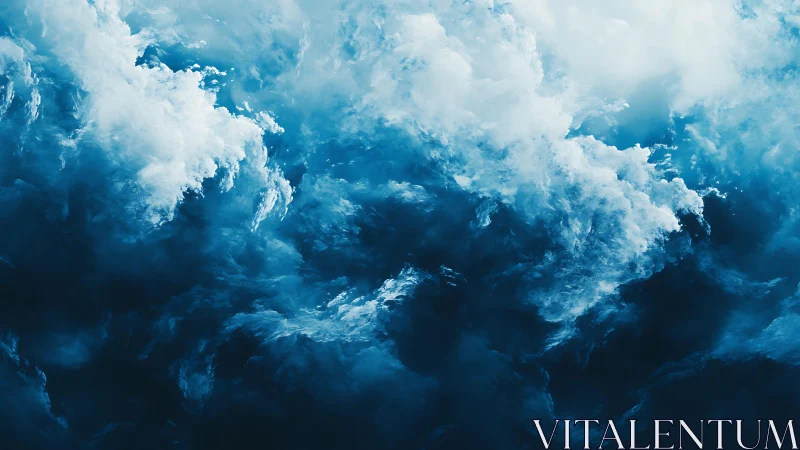 Dramatic Abstract Ocean Waves in Dynamic Blue and White Style.