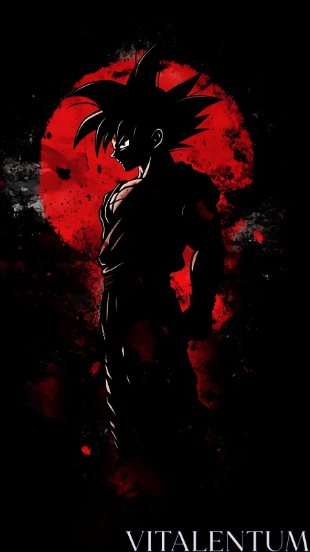 Silhouetted warrior cuts through a bleeding red eclipse sky