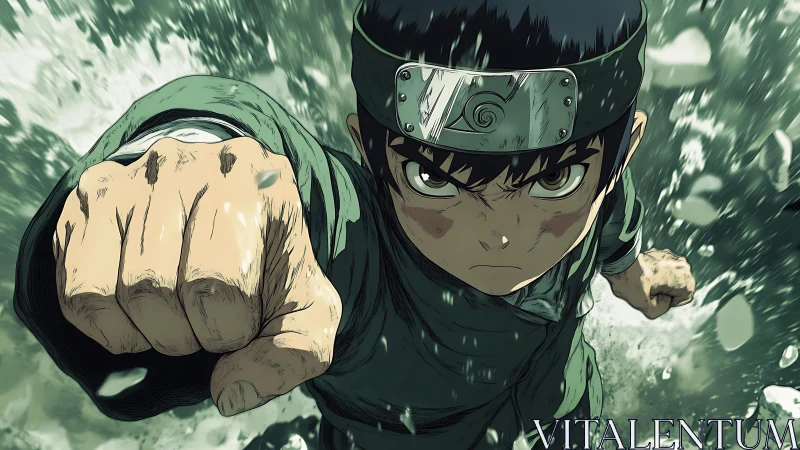 Fierce young ninja surges forward with a determined punch