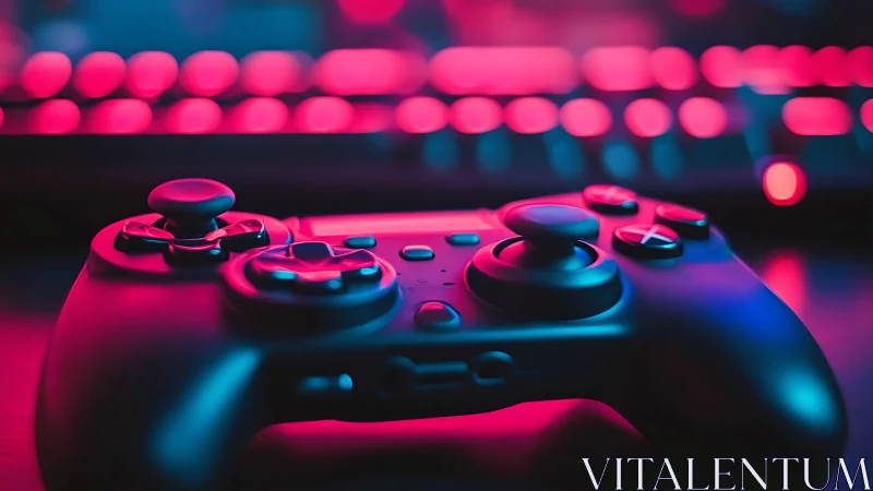 Gaming Controller with Neon Lighting: Magenta-Cyan Gradient Illumination