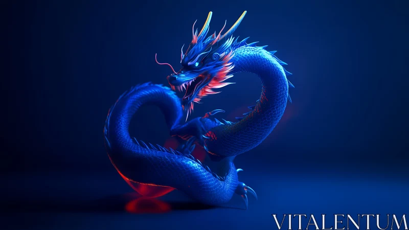 Coiled blue dragon figure glows under dramatic rim lighting