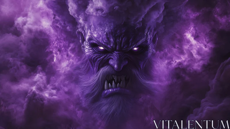 Demonic storm entity emerging from swirling violet clouds.