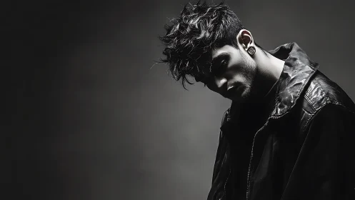 Man in leather jacket posed in dramatic side lighting