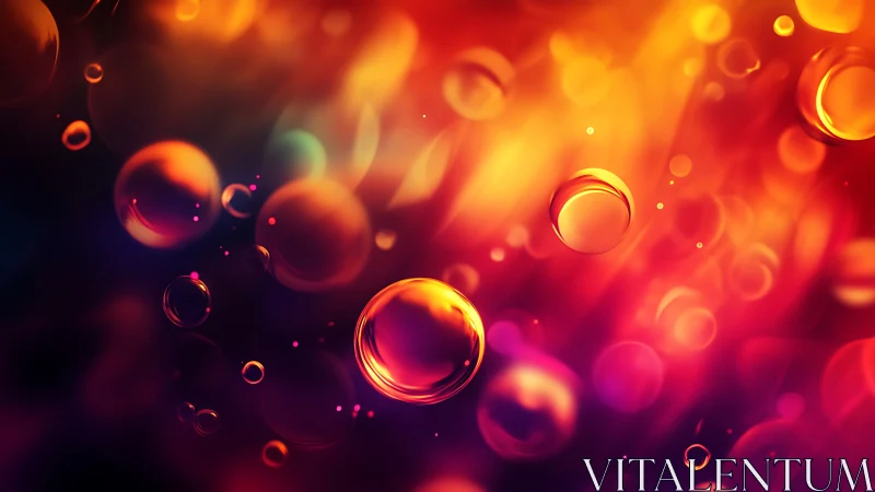 Luminous orange bubbles drifting through vivid abstract glow.