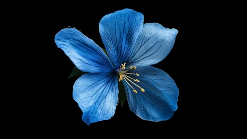 Cerulean Petals Dance Against Midnight, Crowned With Golden Stamen