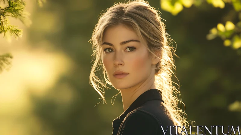 Soft golden portrait of a young woman in evening sunlight.