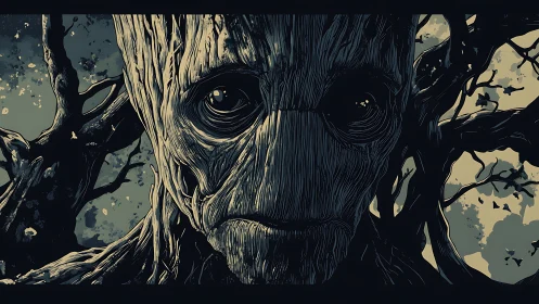 Wooden sentinel studies the forest with grave curiosity