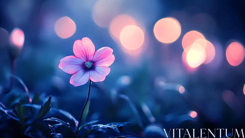 Pink flower with gradient background and bokeh effect in cool tones