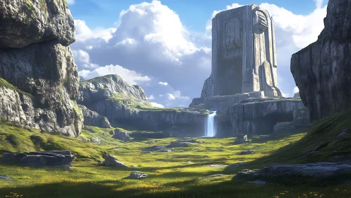 Ancient stone tower watching over a bright hidden valley.