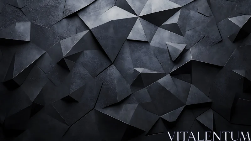 Faceted graphite geometric wall with angular low-relief planes.