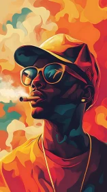 Digital painting portrait in neon-gradient cinematic silhouette style.