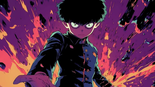 Psycho-kinetic student framed by high-contrast explosive chroma field