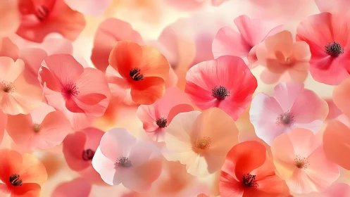 Soft pink poppy flowers bloom in dreamy bokeh composition