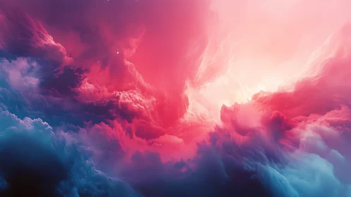 Nebula clouds glow in vivid pink and cyan light storm