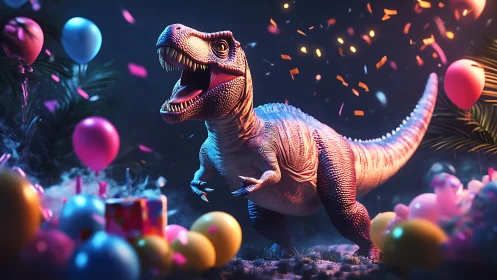 Neon Velociraptor Celebrates at Luminous Party Scene