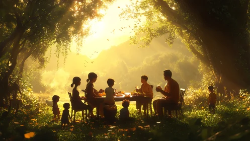 Golden grove family picnic where sunlight tastes like honey.