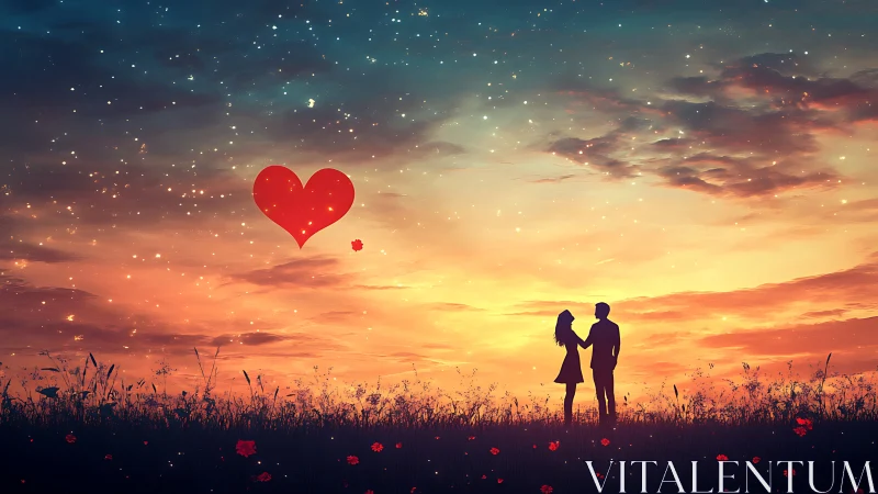 Silhouettes Dancing: Love Blooms Beneath Celestial Fire.