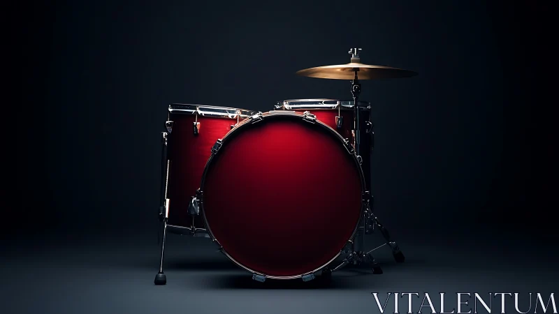 Red drum kit stands isolated under dramatic studio lighting